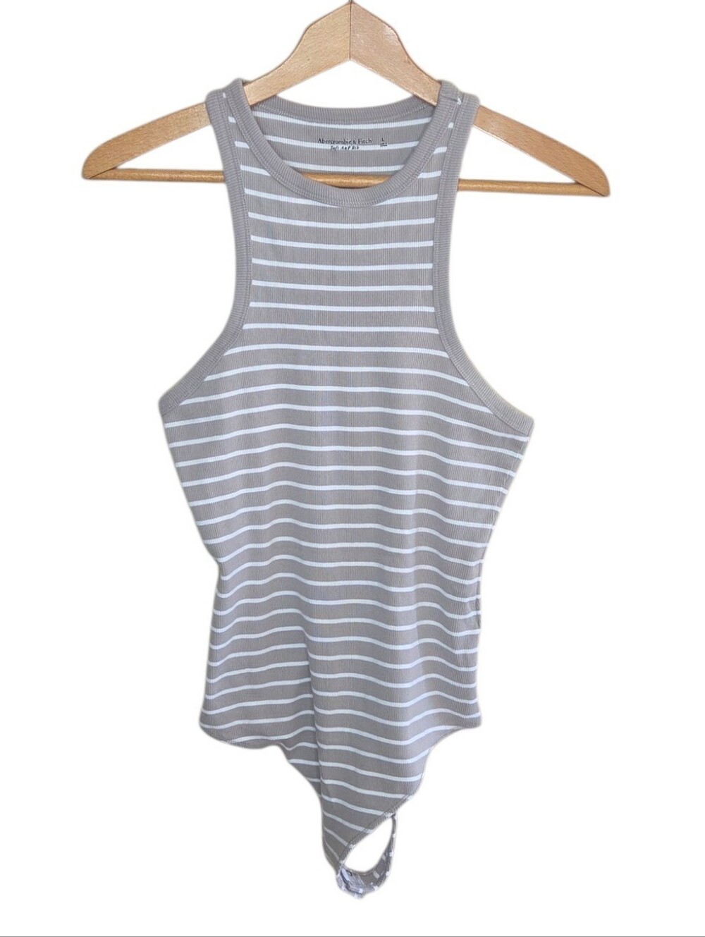 Abercrombie & Fitch Beige White Striped Ribbed Bodysuit Tank Size Large Basic